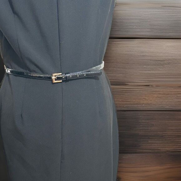 SINGLE Veronica Colorblock Black/Ivory Dress Career Wear Belted Size 10 - Picture 5 of 15